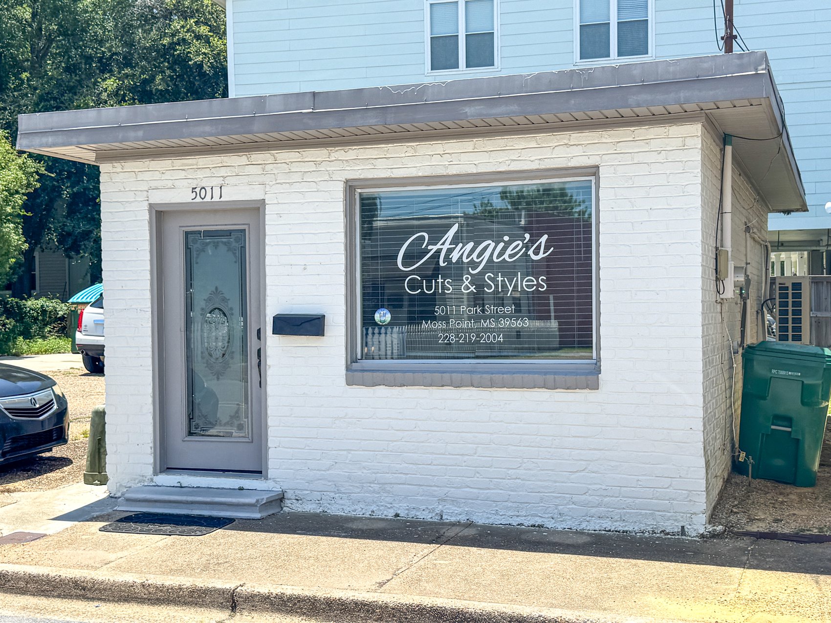 Angie's Hair Salon storefront in downtown Moss Point