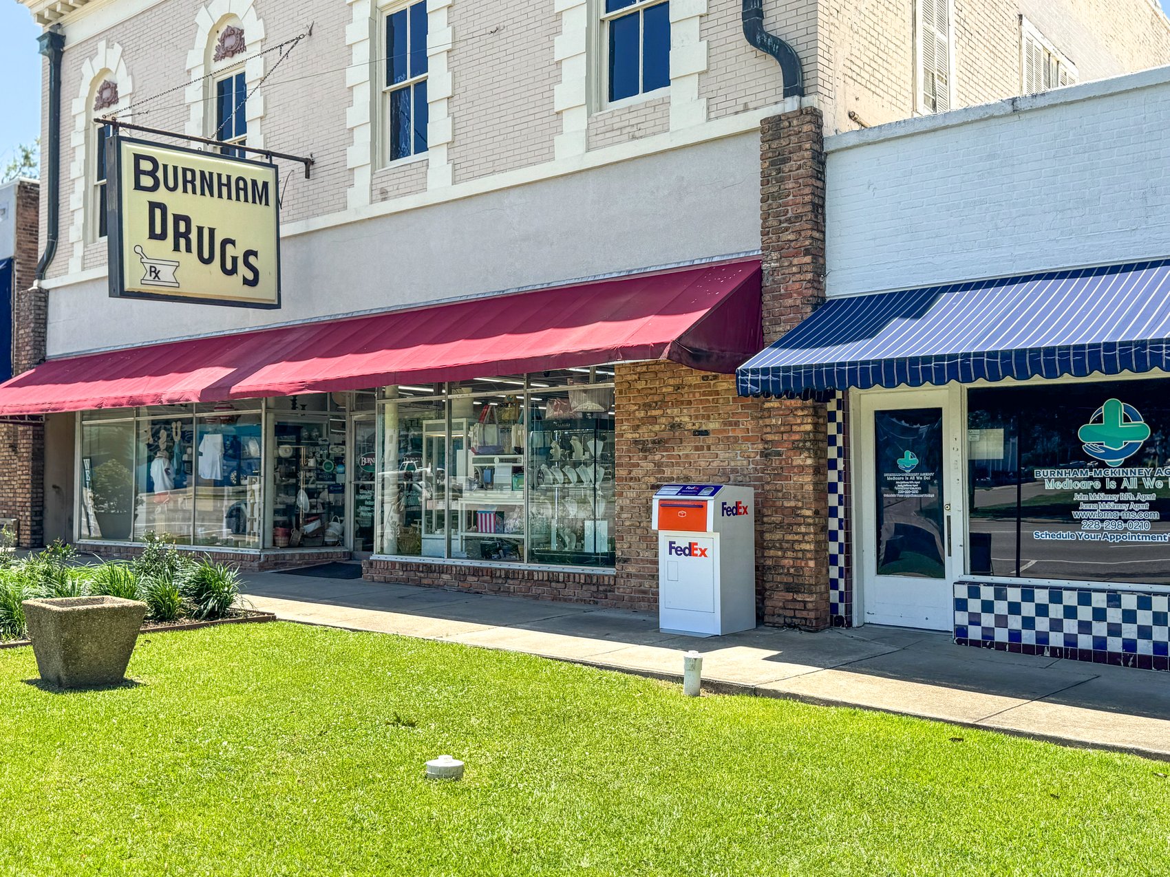 Burnham's Drugs storefront, the longtime anchor of the downtown business district
