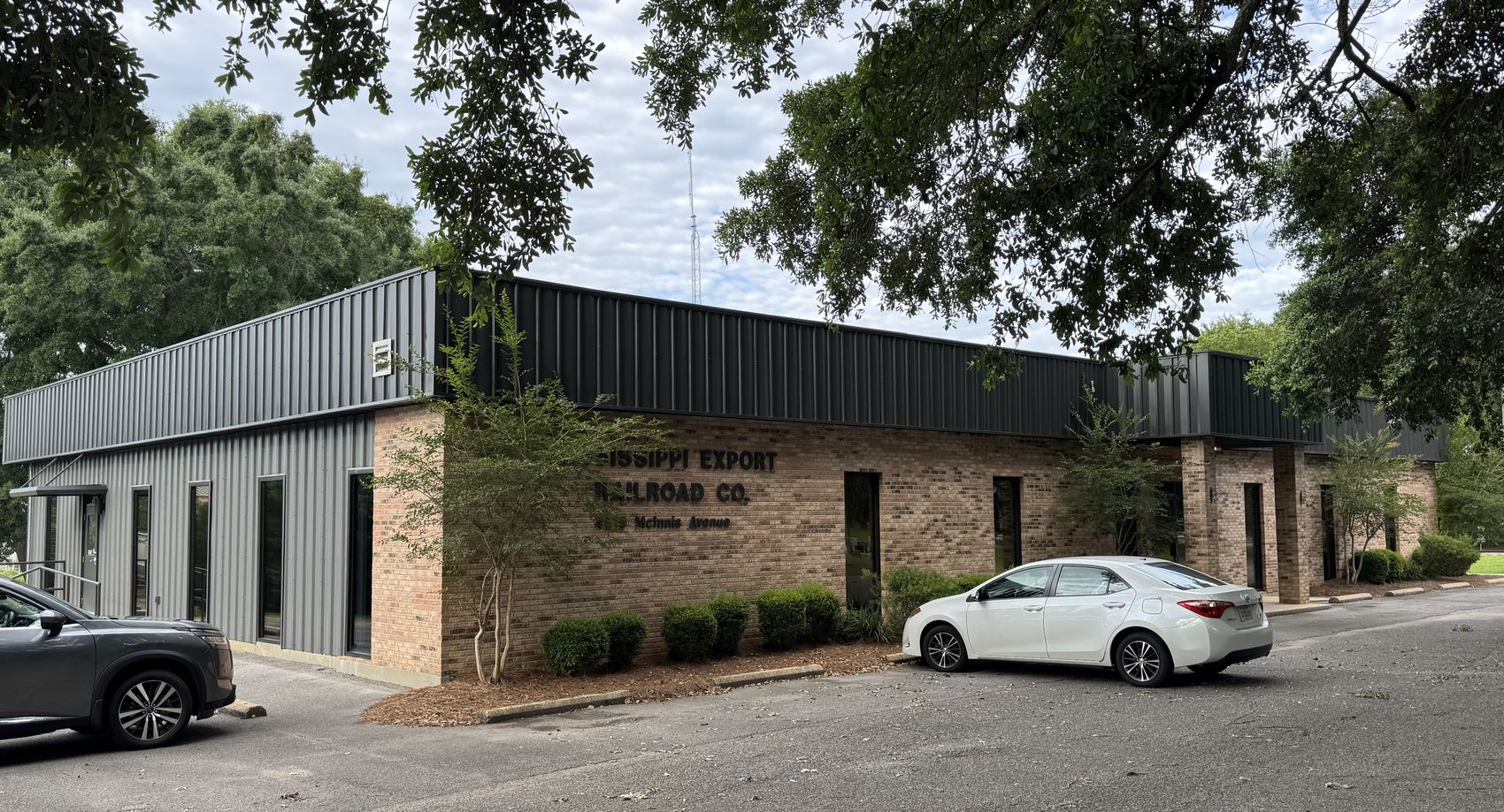 The Mississippi Export Railroad Company's brick headquarters building near the edge of downtown Moss Point