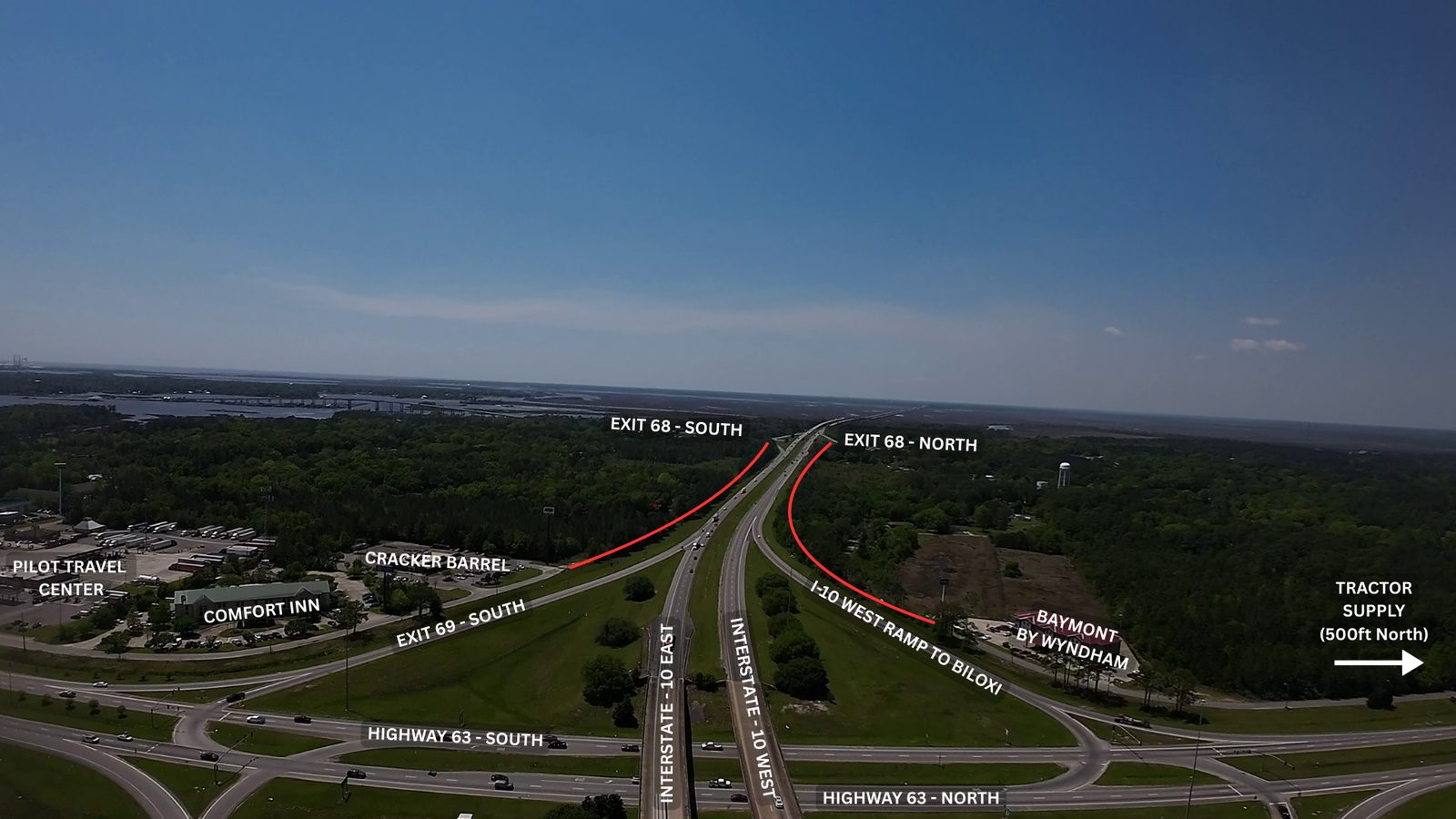 Aerial view of the Interstate 10 corridor through Moss Point.
