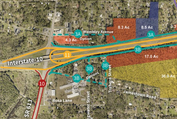 Land use plan detail of the Interstate 10 interchange with the phased road improvements and the western frontage parcels