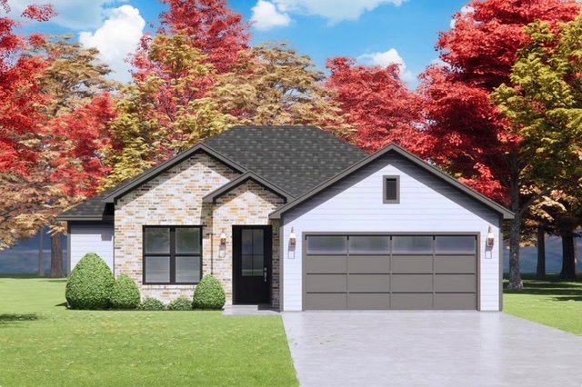 Rendering of a single-family home with a two-car garage