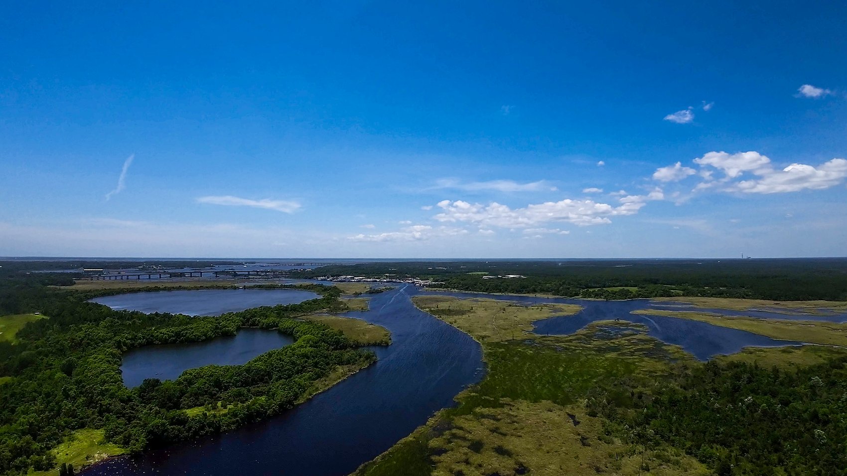 Aerial view of the waterway leading to the papermill site
