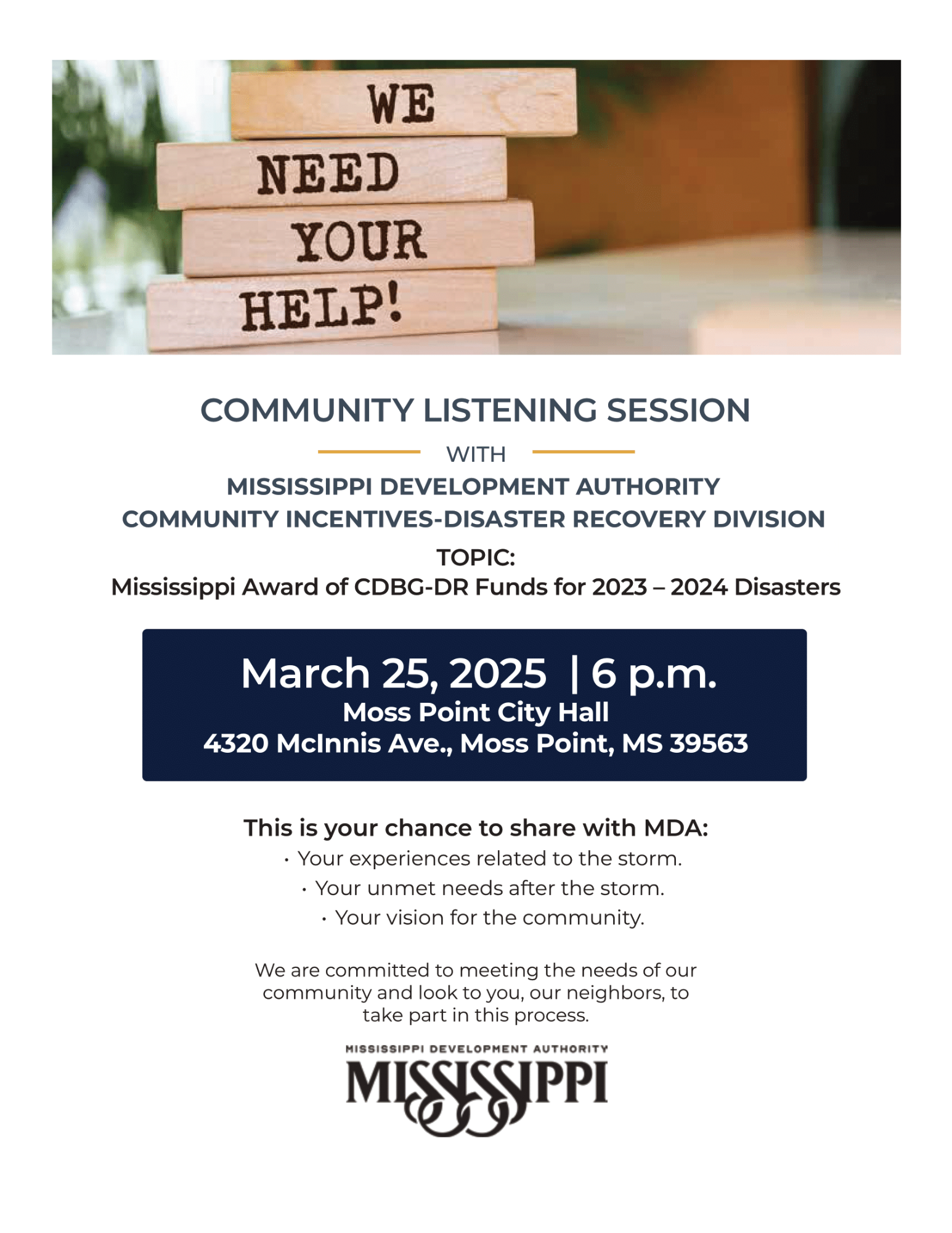 Your Voice Matters: Join the Community Listening Session on Disaster Recovery Funds