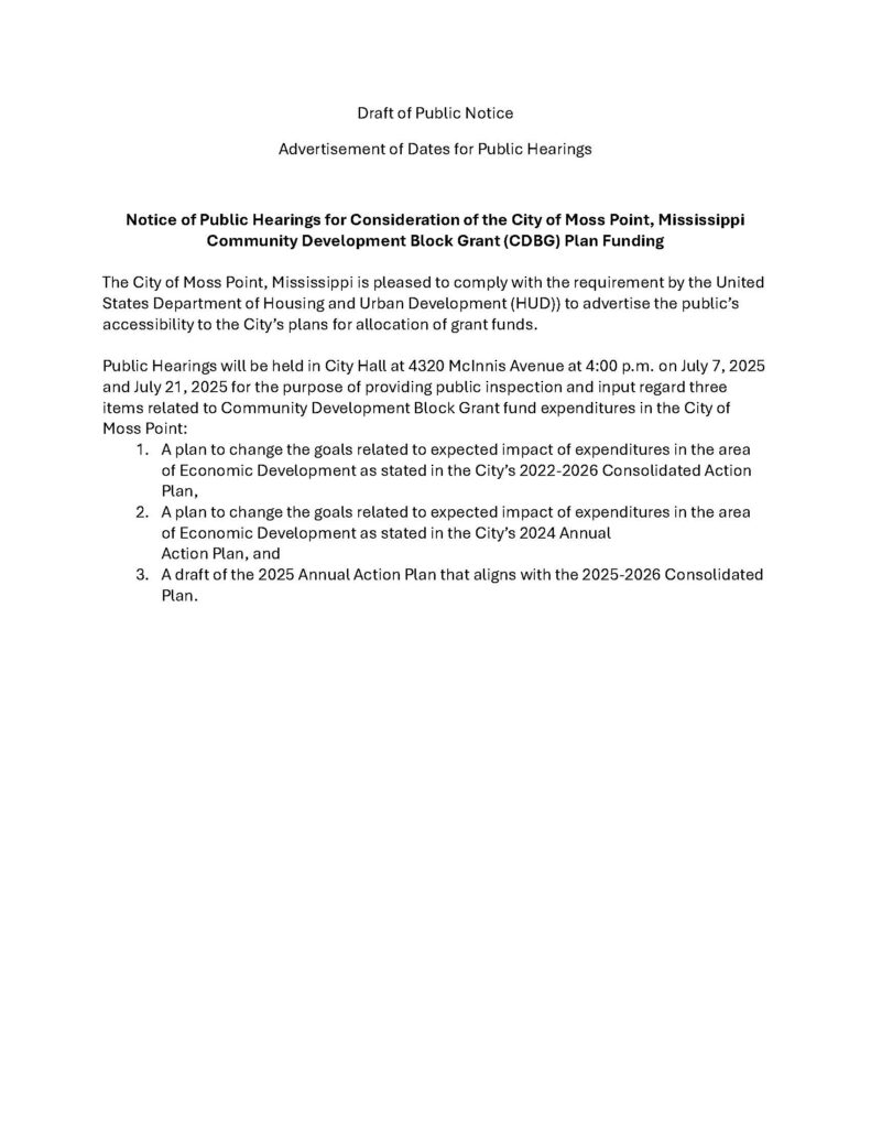 Public Hearings for Community Development Block Grant Plans