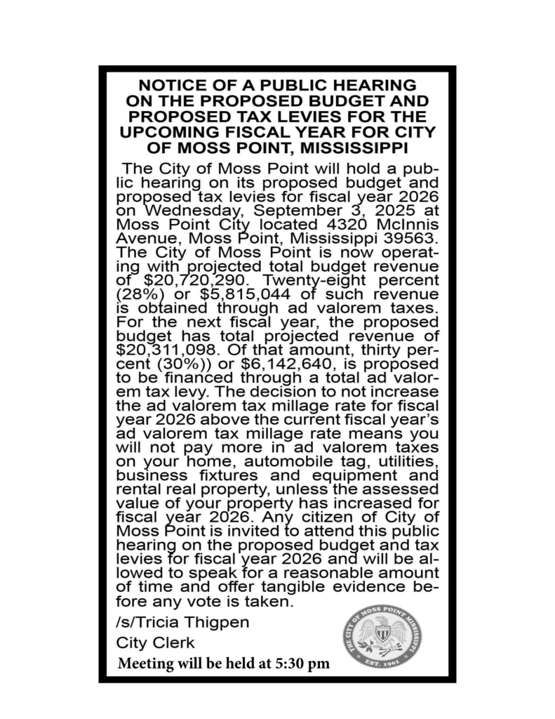 Public Hearing on Proposed Budget and Tax Levies for Fiscal Year 2026