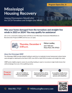 Mississippi Housing Recovery Program Opens December 8: Critical Support Available for Moss Point Tornado Victims