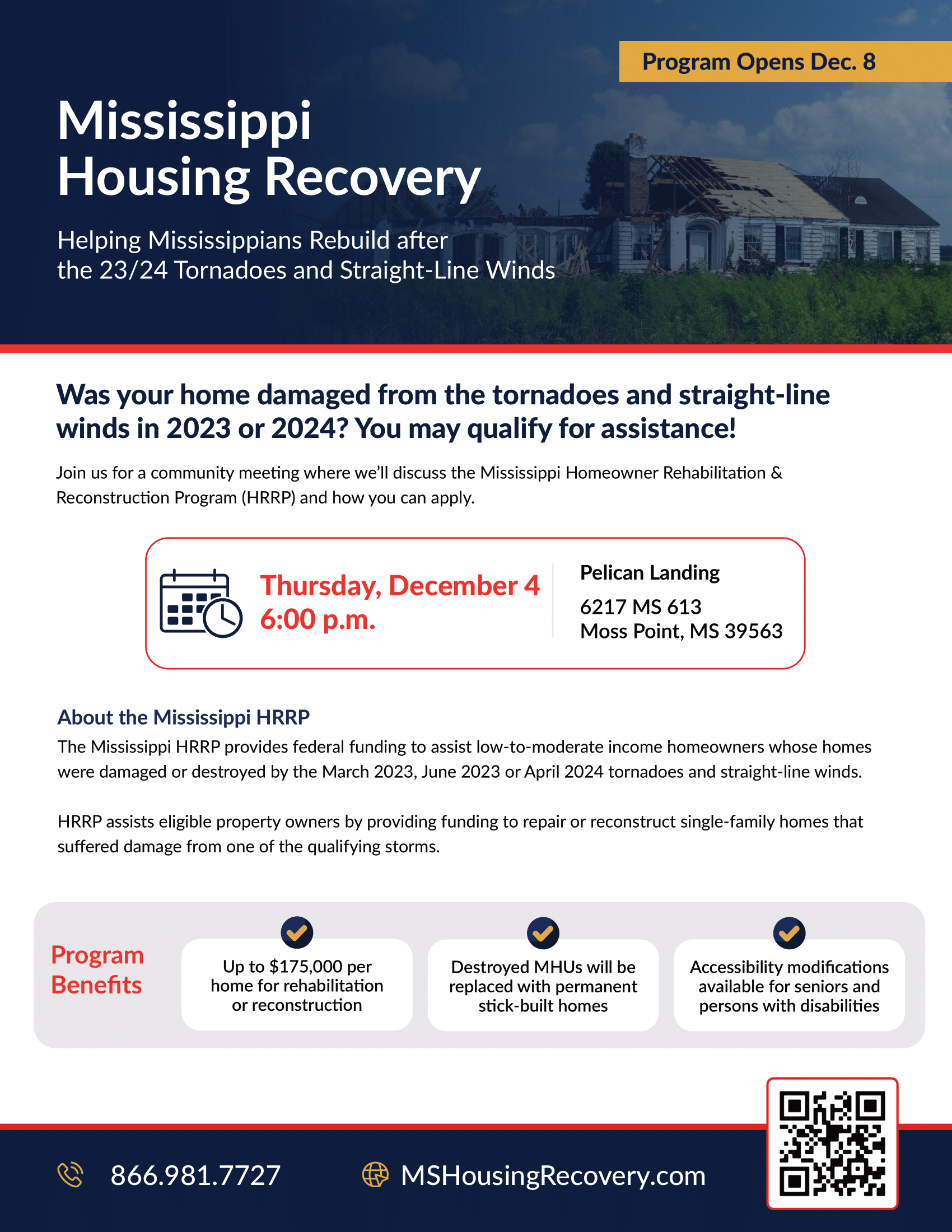 Mississippi Housing Recovery Program Opens December 8: Critical Support Available for Moss Point Tornado Victims