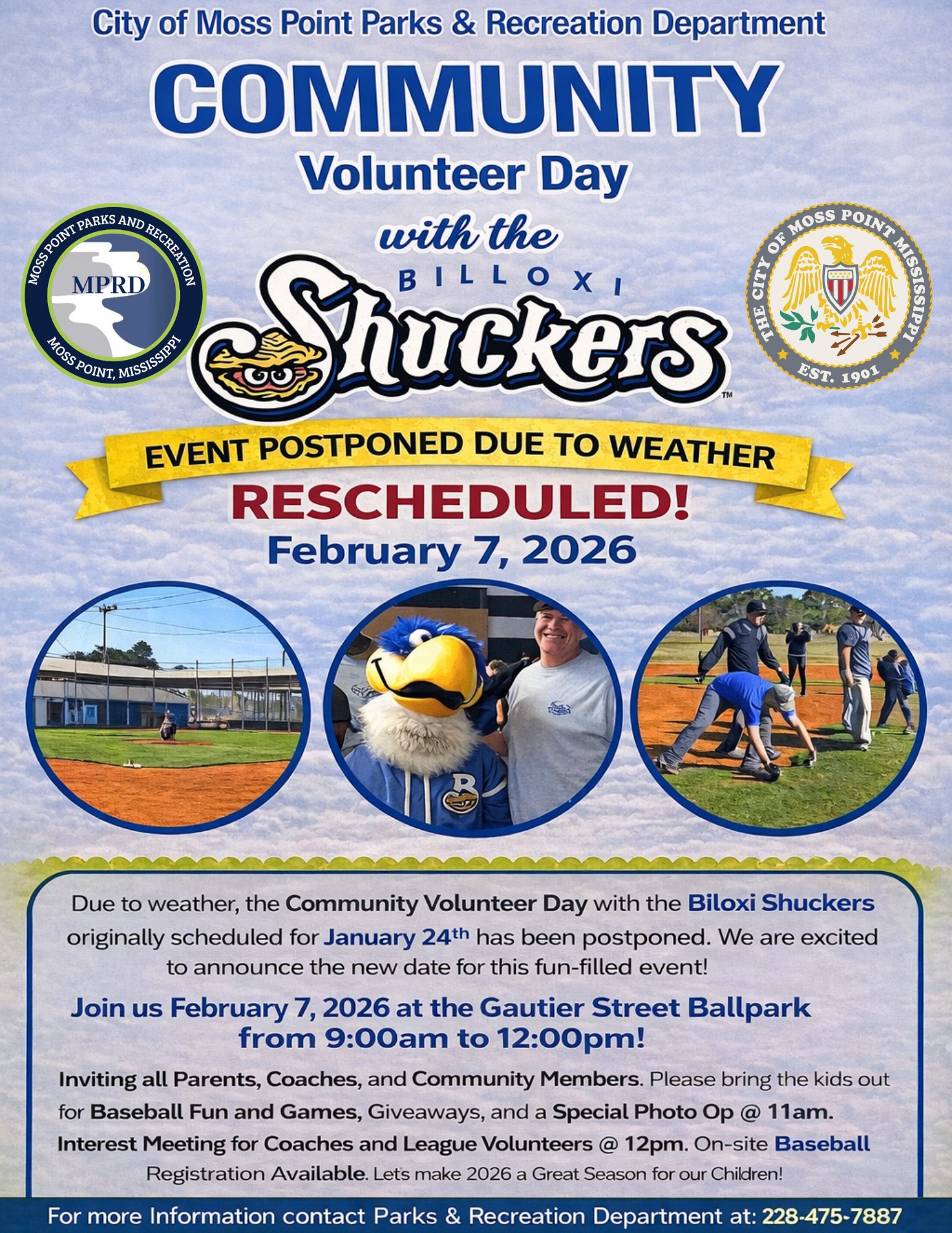 Community Volunteer Day with the Biloxi Shuckers Rescheduled for February 7th, 2026