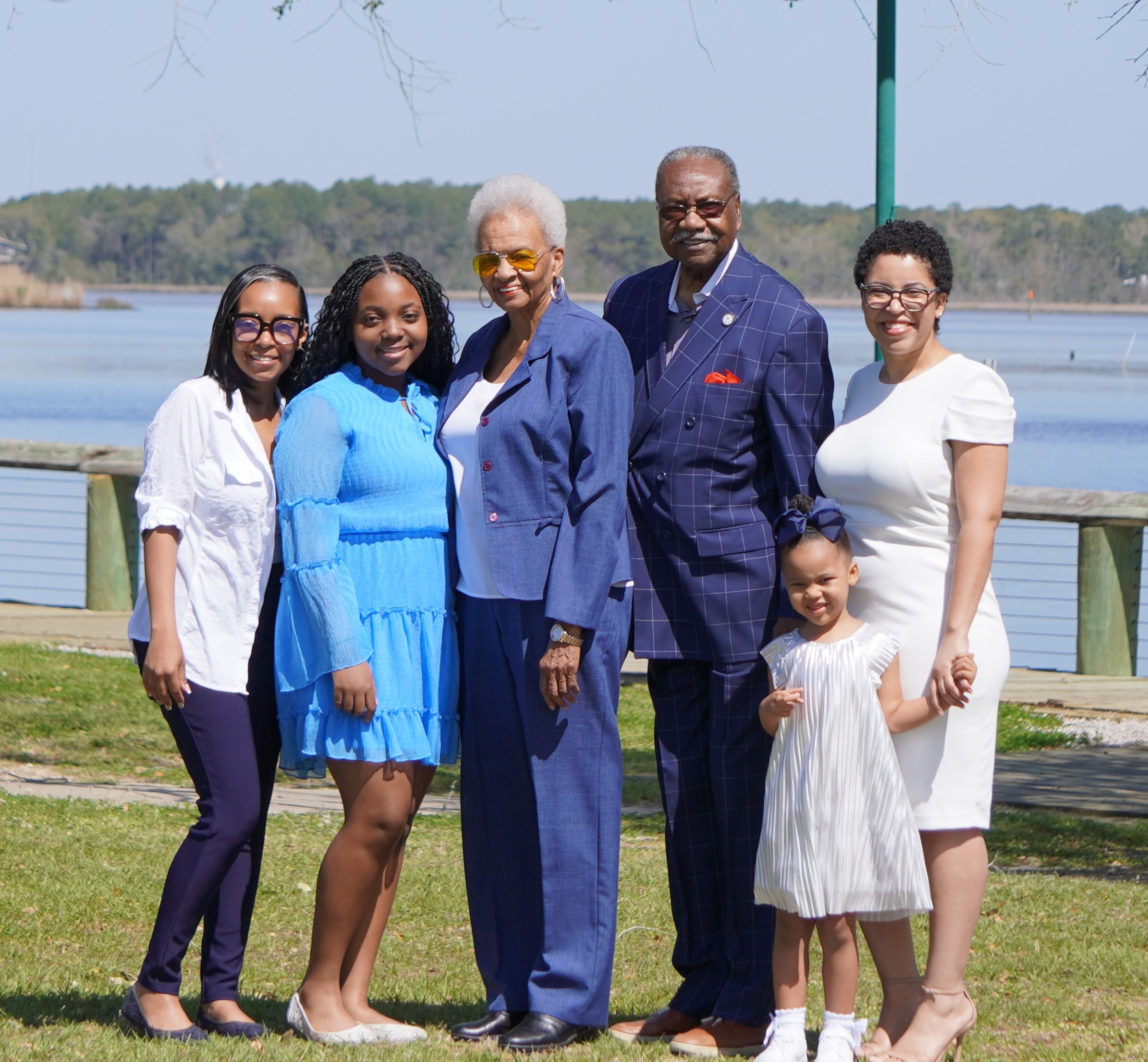 Mayor Billy Knight Sr. with his wife Lois Knight, granddaughters Precious and De'ja, and great-granddaughters Kayla and Kiersten along the Escatawpa River in Moss Point.
